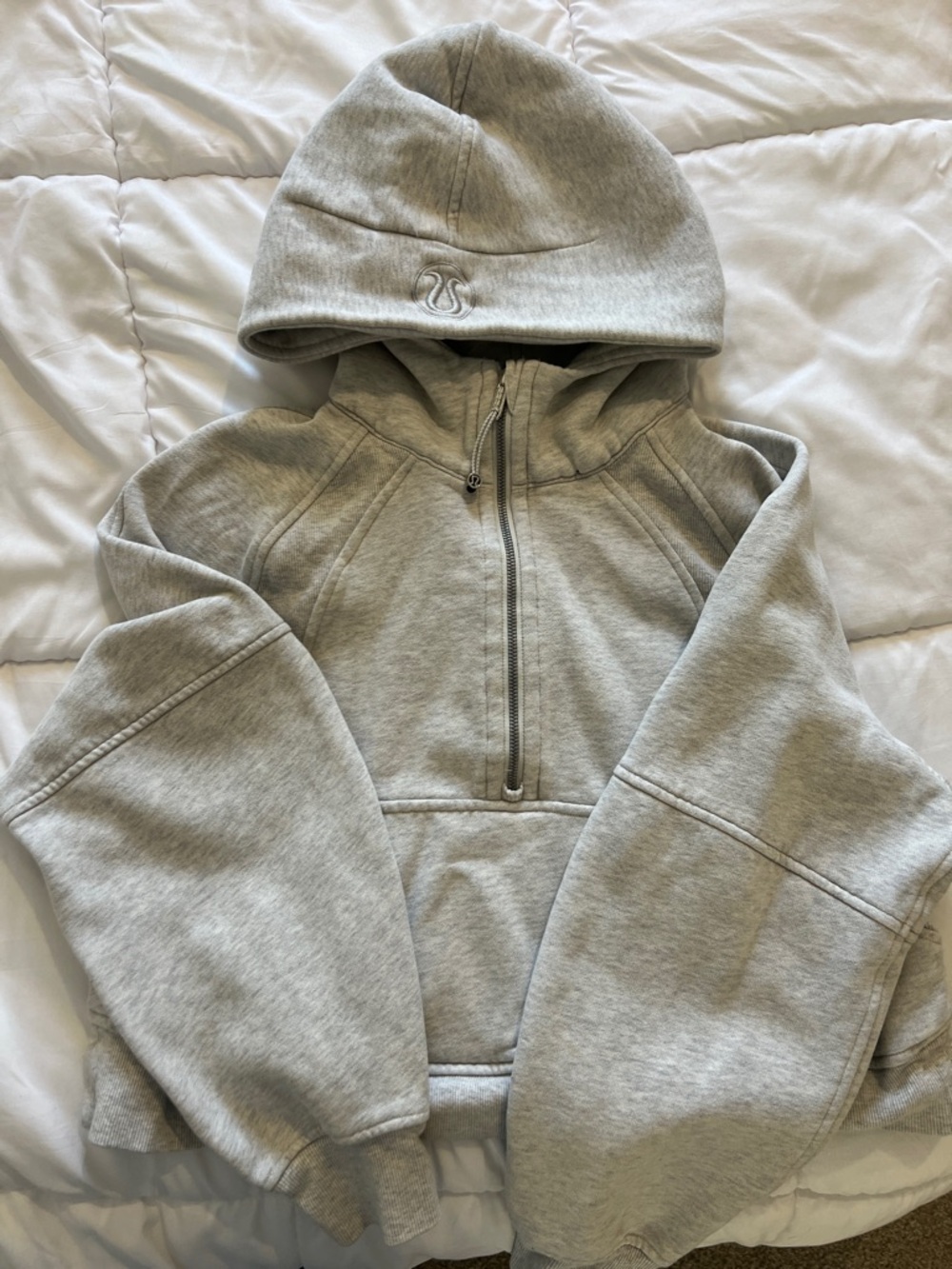 Lululemon Light Gray Hooded Half-Zip Sweatshirt